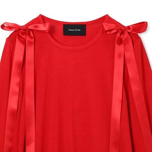 【シモーン ロシャ/SIMONE ROCHA】のBOW RIBBON TAIL LONG SLEEVE T-SHIRT 人気、トレンドファッション・服の通販 founy(ファニー) 　ファッション　Fashion　レディースファッション　Fashion for Women　トップス・カットソー　Cut & Sew Tops　シャツ・ブラウス・オフィスカジュアル　Elegant Blouses & Button-Ups　ロングTシャツ・Tシャツ　Longline T-Shirts & Tees　2025年　2025　2025-2026秋冬・A/W　Autumn/Winter 2025–26 AW25–26　サテン　Satin, Glossy Fabric　スリーブ　Sleeve, Long Sleeve / Short Sleeve　ラウンド　Round, Round Neck　リボン　Ribbon, Bow　ロング　Long, Long-Length　洗える　Machine Washable　other-3|ID: prp329100004598386 ipo3291000000034365208