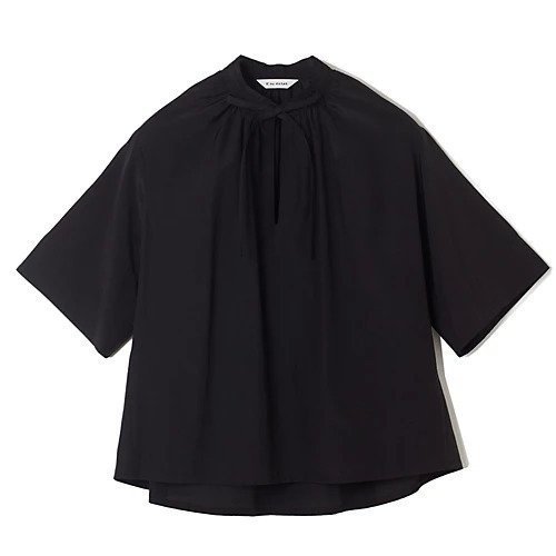 【イーバイエクラ/E by eclat】のバンドカラー細ボウタイブラウス インテリア・キッズ・メンズ・レディースファッション・服の通販 founy(ファニー) 　ファッション　Fashion　レディースファッション　Ladies' Fashion Online　トップス・カットソー　Tops/Tshirt　シャツ/ブラウス　Shirts/Blouses　エレガント 上品　Elegant　ギャザー　Gather　スリット　Slit　ボックス　Box　ワイド　Wide　夏　Summer　洗える　Washable　ブラック|ID: prp329100004598389 ipo3291000000032685142