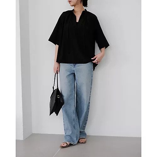 【イーバイエクラ/E by eclat】のバンドカラー細ボウタイブラウス 人気、トレンドファッション・服の通販 founy(ファニー) 　ファッション　Fashion　レディースファッション　Ladies' Fashion Online　トップス・カットソー　Tops/Tshirt　シャツ/ブラウス　Shirts/Blouses　エレガント 上品　Elegant　ギャザー　Gather　スリット　Slit　ボックス　Box　ワイド　Wide　夏　Summer　洗える　Washable　other-3|ID: prp329100004598389 ipo3291000000032685145