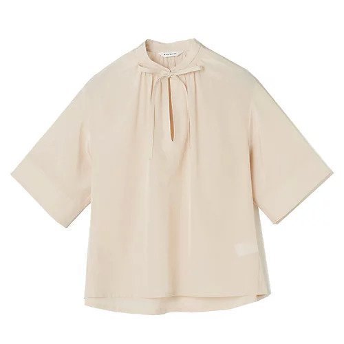 【イーバイエクラ/E by eclat】のバンドカラー細ボウタイブラウス インテリア・キッズ・メンズ・レディースファッション・服の通販 founy(ファニー) 　ファッション　Fashion　レディースファッション　Fashion for Women　トップス・カットソー　Cut & Sew Tops　シャツ・ブラウス・オフィスカジュアル　Elegant Blouses & Button-Ups　エレガント 上品　Elegant　ギャザー　Gathered, Ruffled　スリット　Slit, Slit Detail　ボックス　Boxy, Box Shape　ワイド　Wide, Wide Fit　夏　Summer　洗える　Machine Washable　ピンクベージュ|ID: prp329100004598389 ipo3291000000035749865