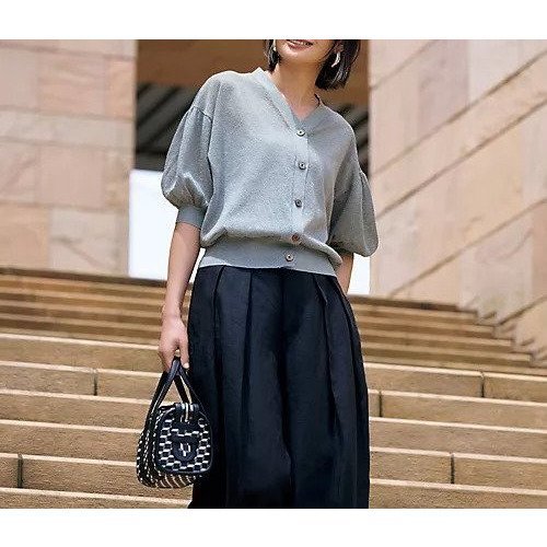 【イーバイエクラ/E by eclat】のギャザー袖ラメカーディガン 人気、トレンドファッション・服の通販 founy(ファニー) 　ファッション　Fashion　レディースファッション　Ladies' Fashion Online　トップス・カットソー　Tops/Tshirt　カーディガン　Cardigans　カーディガン　Cardigan　ギャザー　Gather　ドロップ　Drop　ブラウジング　Browsing　モダン　Modern　洗える　Washable　other-2|ID: prp329100004598391 ipo3291000000032685158