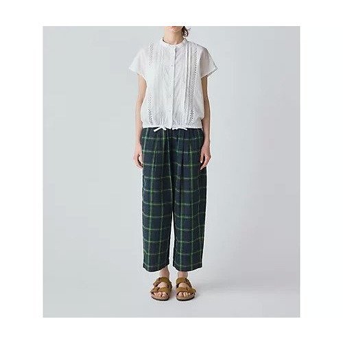 【ミディウミ/MidiUmi】のワイドイージーパンツチェック インテリア・キッズ・メンズ・レディースファッション・服の通販 founy(ファニー) 　ファッション　Fashion　レディースファッション　Ladies' Fashion Online　パンツ　Pants　おすすめ　Recommend　アンクル　Uncle　サンダル　Sandals　シンプル　Simple　チェック　Check　リネン　Linen　夏　Summer　ネイビー|ID: prp329100004599321 ipo3291000000032694285