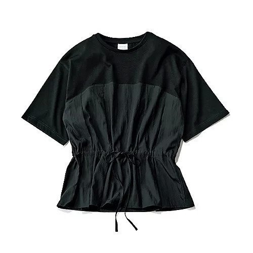 【トゥエルブクローゼット/12closet】の【洗える】異素材ウエスト ドロストカットソー インテリア・キッズ・メンズ・レディースファッション・服の通販 founy(ファニー) 　ファッション　Fashion　レディースファッション　Fashion for Women　トップス・カットソー　Cut & Sew Tops　カットソー・ベーシックTシャツ　Cut-and-Sewn Tops / Stretch Tees & Basics　カットソー　Cut and Sewn Top　カーゴパンツ　Cargo Pants, Utility Pants　トレンド　Trend, Trending Now　ドッキング　Docking, Mixed Material　ボトム　Bottoms, Lower Wear　人気　Popular, Best Seller　夏　Summer　洗える　Machine Washable　ブラック|ID: prp329100004600377 ipo3291000000032703315
