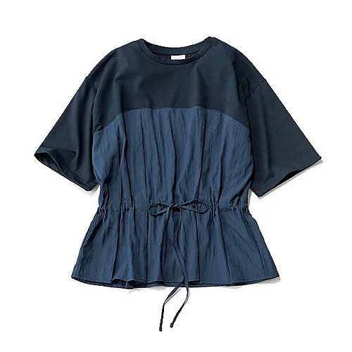 【トゥエルブクローゼット/12closet】の【洗える】異素材ウエスト ドロストカットソー インテリア・キッズ・メンズ・レディースファッション・服の通販 founy(ファニー) 　ファッション　Fashion　レディースファッション　Fashion for Women　トップス・カットソー　Cut & Sew Tops　カットソー・ベーシックTシャツ　Cut-and-Sewn Tops / Stretch Tees & Basics　カットソー　Cut and Sewn Top　カーゴパンツ　Cargo Pants, Utility Pants　トレンド　Trend, Trending Now　ドッキング　Docking, Mixed Material　ボトム　Bottoms, Lower Wear　人気　Popular, Best Seller　夏　Summer　洗える　Machine Washable　ネイビー|ID: prp329100004600377 ipo3291000000032703318