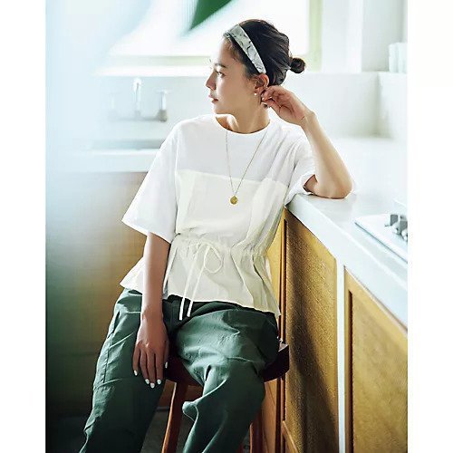【トゥエルブクローゼット/12closet】の【洗える】異素材ウエスト ドロストカットソー 人気、トレンドファッション・服の通販 founy(ファニー) 　ファッション　Fashion　レディースファッション　Fashion for Women　トップス・カットソー　Cut & Sew Tops　カットソー・ベーシックTシャツ　Cut-and-Sewn Tops / Stretch Tees & Basics　カットソー　Cut and Sewn Top　カーゴパンツ　Cargo Pants, Utility Pants　トレンド　Trend, Trending Now　ドッキング　Docking, Mixed Material　ボトム　Bottoms, Lower Wear　人気　Popular, Best Seller　夏　Summer　洗える　Machine Washable　other-2|ID: prp329100004600377 ipo3291000000032703320