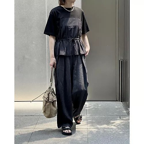 【トゥエルブクローゼット/12closet】の【洗える】異素材ウエスト ドロストカットソー 人気、トレンドファッション・服の通販 founy(ファニー) 　ファッション　Fashion　レディースファッション　Fashion for Women　トップス・カットソー　Cut & Sew Tops　カットソー・ベーシックTシャツ　Cut-and-Sewn Tops / Stretch Tees & Basics　カットソー　Cut and Sewn Top　カーゴパンツ　Cargo Pants, Utility Pants　トレンド　Trend, Trending Now　ドッキング　Docking, Mixed Material　ボトム　Bottoms, Lower Wear　人気　Popular, Best Seller　夏　Summer　洗える　Machine Washable　other-3|ID: prp329100004600377 ipo3291000000033062599