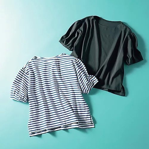 【トゥエルブクローゼット/12closet】の【洗える】5分袖ボリュームトップス 人気、トレンドファッション・服の通販 founy(ファニー) 　ファッション　Fashion　レディースファッション　Fashion for Women　トップス・カットソー　Cut & Sew Tops　洗える　Machine Washable　コンシャス　Conscious, Bodycon　シンプル　Simple, Minimal　スリット　Slit, Slit Detail　バランス　Balance, Style Balance　フェイス　Face, Facial Design　ボックス　Boxy, Box Shape　ボーダー　Border, Stripe　無地　Plain, Solid Color　夏　Summer　エレガント 上品　Elegant　other-3|ID: prp329100004600381 ipo3291000000032703349