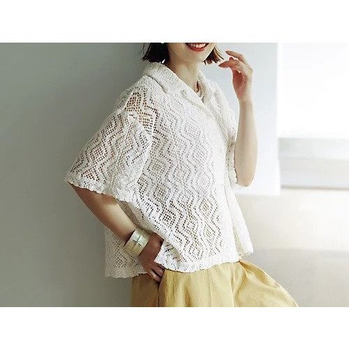 【トゥエルブクローゼット/12closet】の【洗える】ヴィンテージ調五分袖レースシャツ 人気、トレンドファッション・服の通販 founy(ファニー) 　ファッション　Fashion　レディースファッション　Fashion for Women　トップス・カットソー　Cut & Sew Tops　シャツ・ブラウス・オフィスカジュアル　Elegant Blouses & Button-Ups　ヴィンテージ　Vintage Style　洗える　Machine Washable　カーディガン　Cardigan, Knitwear　キャミ　Camisole, Cami Top　クロップド　Cropped, Short Length　ショート　Short, Short Length　タンク　Tank Top, Sleeveless Top　バランス　Balance, Style Balance　ベーシック　Basic, Essential　ボックス　Boxy, Box Shape　ループ　Loop, Loop Knit　レース　Lace, Lace Fabric　夏　Summer　other-3|ID: prp329100004600385 ipo3291000000032703376