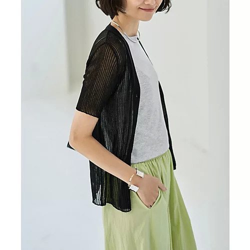 【スタイルデリ/STYLE DELI】のシアーなストライプ編み半袖カーディガン インテリア・キッズ・メンズ・レディースファッション・服の通販 founy(ファニー) 　ファッション　Fashion　レディースファッション　Fashion for Women　トップス・カットソー　Cut & Sew Tops　カーディガン・羽織り　Layered Style Cardigans　イエロー　Yellow　インナー　Innerwear　カーディガン　Cardigan, Knitwear　サロペット　Overalls, Salopette　シアー　Sheer, See-Through　ジャケット　Jacket, Outerwear　ストライプ　Stripe, Striped Pattern　ストレート　Straight, Straight Cut　スマート　Smart, Elegant　スリット　Slit, Slit Detail　定番　Standard, Basic Item　ノースリーブ　Sleeveless, No-Sleeve　長袖　Long Sleeve, Full Sleeve　フィット　Fit, Slim Fit　フォルム　Silhouette, Form　ベスト　Vest, Waistcoat　半袖　Short Sleeve, Half Sleeve　無地　Plain, Solid Color　夏　Summer　ブラック|ID: prp329100004600391 ipo3291000000032703416