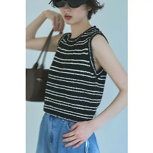 【マージュール/marjour】のSLUB BORDER KNIT TANKTOP インテリア・キッズ・メンズ・レディースファッション・服の通販 founy(ファニー) 　ファッション　Fashion　レディースファッション　Fashion for Women　トップス・カットソー　Cut & Sew Tops　ニット　Knit Tops & Sweaters　インナー　Innerwear　サマー　Summer, Summer Style　ストレッチ　Stretch, Stretchy Fabric　タンク　Tank Top, Sleeveless Top　ノースリーブ　Sleeveless, No-Sleeve　ボーダー　Border, Stripe　ポケット　Pocket, Pocket Detail　夏　Summer　BLACK|ID: prp329100004601492 ipo3291000000032715909