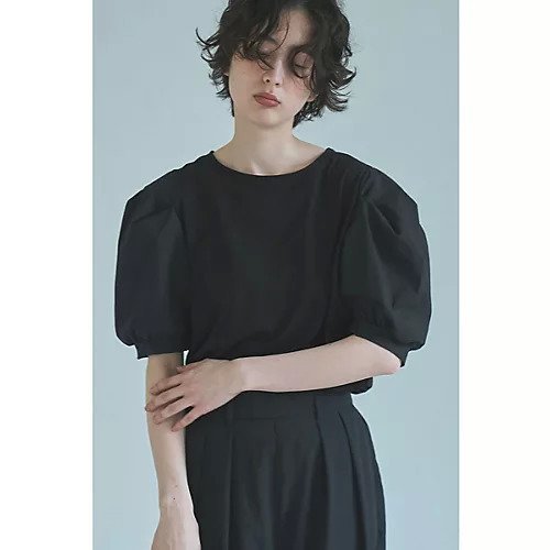【マージュール/marjour】のSWITCHING LANTERN SLEEVE TEE インテリア・キッズ・メンズ・レディースファッション・服の通販 founy(ファニー) 　ファッション　Fashion　レディースファッション　Fashion for Women　トップス・カットソー　Cut & Sew Tops　ストレッチ　Stretch, Stretchy Fabric　バランス　Balance, Style Balance　ポケット　Pocket, Pocket Detail　リラックス　Relax, Relaxed Fit　夏　Summer　BLACK|ID: prp329100004601493 ipo3291000000032715922