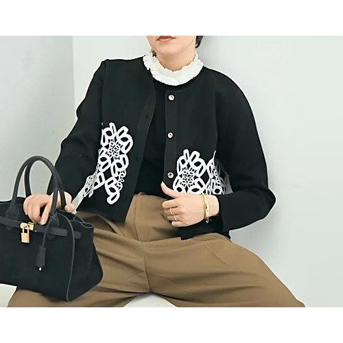 【ノーリーズ/NOLLEY'S】のレース付きクルーネックカーディガン 人気、トレンドファッション・服の通販 founy(ファニー) 　ファッション　Fashion　レディースファッション　Fashion for Women　トップス・カットソー　Cut & Sew Tops　カーディガン・羽織り　Layered Style Cardigans　2025年　2025　2025-2026秋冬・A/W　Autumn/Winter 2025–26 AW25–26　カーディガン　Cardigan, Knitwear　ショート　Short, Short Length　フレア　Flare, Flared　ベスト　Vest, Waistcoat　ペプラム　Peplum, Flared Hem　ミラノリブ　Milano Rib, Milano Stitch　モチーフ　Motif, Design Theme　レース　Lace, Lace Fabric　エレガント 上品　Elegant　other-2|ID: prp329100004601524 ipo3291000000032716183