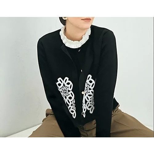 【ノーリーズ/NOLLEY'S】のレース付きクルーネックカーディガン 人気、トレンドファッション・服の通販 founy(ファニー) 　ファッション　Fashion　レディースファッション　Fashion for Women　トップス・カットソー　Cut & Sew Tops　カーディガン・羽織り　Layered Style Cardigans　2025年　2025　2025-2026秋冬・A/W　Autumn/Winter 2025–26 AW25–26　カーディガン　Cardigan, Knitwear　ショート　Short, Short Length　フレア　Flare, Flared　ベスト　Vest, Waistcoat　ペプラム　Peplum, Flared Hem　ミラノリブ　Milano Rib, Milano Stitch　モチーフ　Motif, Design Theme　レース　Lace, Lace Fabric　エレガント 上品　Elegant　other-3|ID: prp329100004601524 ipo3291000000032716184
