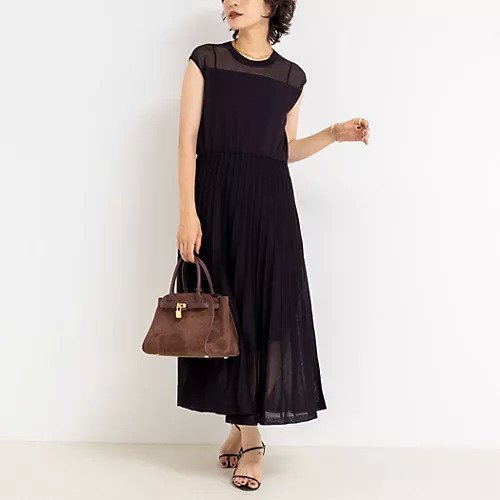 【ノーリーズソフィー/NOLLEY'S sophi】のプリーツ風ニットワンピース インテリア・キッズ・メンズ・レディースファッション・服の通販 founy(ファニー) 　ファッション　Fashion　レディースファッション　Fashion for Women　ワンピース　Dresses　ニットワンピース　Knit Dresses　2025年　2025　2025-2026秋冬・A/W　Autumn/Winter 2025–26 AW25–26　シアー　Sheer, See-Through　ジャケット　Jacket, Outerwear　パール　Pearl, Pearl Accent　プリーツ　Pleats, Pleated　エレガント 上品　Elegant　ブラック|ID: prp329100004601581 ipo3291000000032716490