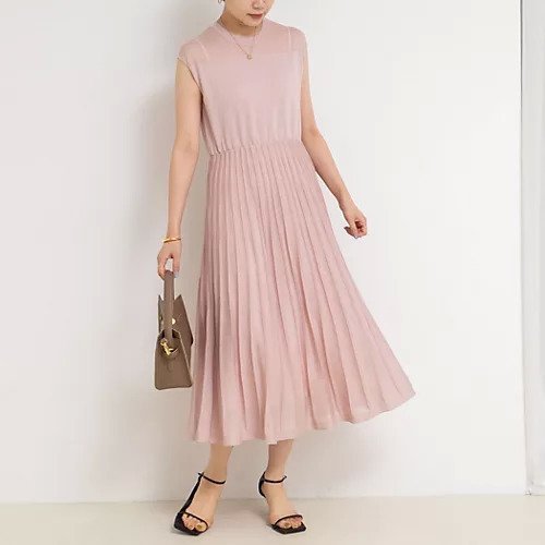 【ノーリーズソフィー/NOLLEY'S sophi】のプリーツ風ニットワンピース インテリア・キッズ・メンズ・レディースファッション・服の通販 founy(ファニー) 　ファッション　Fashion　レディースファッション　Fashion for Women　ワンピース　Dresses　ニットワンピース　Knit Dresses　2025年　2025　2025-2026秋冬・A/W　Autumn/Winter 2025–26 AW25–26　シアー　Sheer, See-Through　ジャケット　Jacket, Outerwear　パール　Pearl, Pearl Accent　プリーツ　Pleats, Pleated　エレガント 上品　Elegant　ベビーピンク|ID: prp329100004601581 ipo3291000000032716492