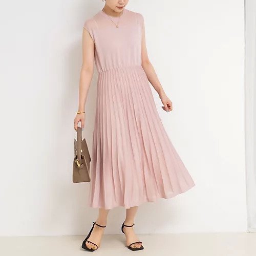 【ノーリーズソフィー/NOLLEY'S sophi】のプリーツ風ニットワンピース インテリア・キッズ・メンズ・レディースファッション・服の通販 founy(ファニー) 　ファッション　Fashion　レディースファッション　Fashion for Women　ワンピース　Dresses　ニットワンピース　Knit Dresses　2025年　2025　2025-2026秋冬・A/W　Autumn/Winter 2025–26 AW25–26　シアー　Sheer, See-Through　ジャケット　Jacket, Outerwear　パール　Pearl, Pearl Accent　プリーツ　Pleats, Pleated　エレガント 上品　Elegant　ベビーピンク|ID: prp329100004601581 ipo3291000000033342083