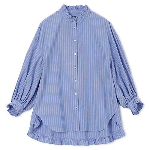 【ペールジュート/Pale Jute】のLong tail shirt インテリア・キッズ・メンズ・レディースファッション・服の通販 founy(ファニー) https://founy.com/ ファッション Fashion レディースファッション Fashion for Women トップス・カットソー Cut & Sew Tops シャツ・ブラウス・オフィスカジュアル Elegant Blouses & Button-Ups ストライプ Stripe, Striped Pattern フリル Frill, Ruffle 洗える Machine Washable |ID: prp329100004601764 ipo3291000000032718014
