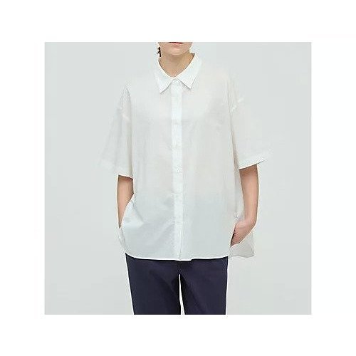 【ミズイロ インド/mizuiro ind】のハーフスリーブワイドシャツ インテリア・キッズ・メンズ・レディースファッション・服の通販 founy(ファニー) 　ファッション　Fashion　レディースファッション　Fashion for Women　トップス・カットソー　Cut & Sew Tops　シャツ・ブラウス・オフィスカジュアル　Elegant Blouses & Button-Ups　シンプル　Simple, Minimal　ベーシック　Basic, Essential　ワイド　Wide, Wide Fit　オフホワイト|ID: prp329100004606299 ipo3291000000032851118