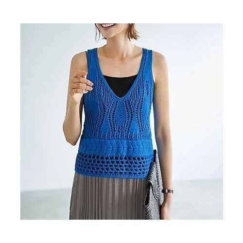 【スタイルデリ/STYLE DELI】の透かし編みニットビスチェ インテリア・キッズ・メンズ・レディースファッション・服の通販 founy(ファニー) 　ファッション　Fashion　レディースファッション　Fashion for Women　トップス・カットソー　Cut & Sew Tops　ニット　Knit Tops & Sweaters　ビスチェ　Bustiers & Corset Tops / Layered Bustier Style　ウォーター　Water　秋　Autumn　キャップ　Cap, Baseball Cap　軽量　Lightweight, Ultra Light　シンプル　Simple, Minimal　ストレート　Straight, Straight Cut　スリット　Slit, Slit Detail　透かし　Cut-Out, Lacework　定番　Standard, Basic Item　ノースリーブ　Sleeveless, No-Sleeve　バランス　Balance, Style Balance　ブラジャー　Bra, Lingerie　ポケット　Pocket, Pocket Detail　ロング　Long, Long-Length　プチプライス・低価格　Affordable / Budget Price　夏　Summer　ブルー|ID: prp329100004606303 ipo3291000000032851355