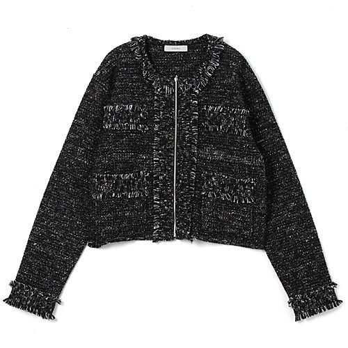 【スアデオ/suadeo】のツイード風ニットジャケット インテリア・キッズ・メンズ・レディースファッション・服の通販 founy(ファニー) 　ファッション　Fashion　レディースファッション　Fashion for Women　アウター　Coat / Outerwear Collection　レディースジャケット・軽アウター　Jackets　アクリル　Acrylic Material　ジャケット　Jacket, Outerwear　ツイード　Twill, Twill Weave　エレガント 上品　Elegant　ブラック|ID: prp329100004608027 ipo3291000000032918535