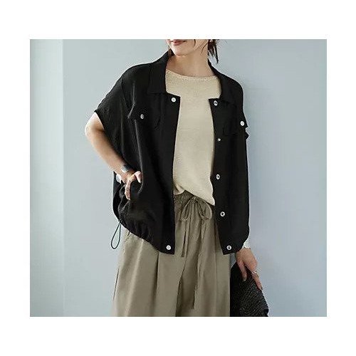 【スタイルデリ/STYLE DELI】のくったりシャツ型スナップブルゾンB インテリア・キッズ・メンズ・レディースファッション・服の通販 founy(ファニー) 　ファッション　Fashion　レディースファッション　Fashion for Women　アウター　Coat / Outerwear Collection　ブルゾンジャケット・スポーティアウター　Blouson Jackets　トップス・カットソー　Cut & Sew Tops　シャツ・ブラウス・オフィスカジュアル　Elegant Blouses & Button-Ups　秋　Autumn　カーディガン　Cardigan, Knitwear　軽量　Lightweight, Ultra Light　シルバー　Silver, Metallic Silver　ジャケット　Jacket, Outerwear　スピンドル　Spindle, Drawcord　スリット　Slit, Slit Detail　台形　A-Line, Trapezoid Shape　ノースリーブ　Sleeveless, No-Sleeve　長袖　Long Sleeve, Full Sleeve　バルーン　Balloon, Balloon Silhouette　フェイク　Faux, Fake　フォルム　Silhouette, Form　フラップ　Flap, Flap Pocket　フロント　Front, Front Design　ブルゾン　Blouson, Bomber Jacket　ベスト　Vest, Waistcoat　ポケット　Pocket, Pocket Detail　半袖　Short Sleeve, Half Sleeve　ワイド　Wide, Wide Fit　夏　Summer　エレガント 上品　Elegant　ビジネス 仕事 通勤　Business / Work / Commuting　ブラック|ID: prp329100004609219 ipo3291000000032968039