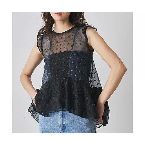 【ウィムガゼット/Whim Gazette】のドットシアーブラウス インテリア・キッズ・メンズ・レディースファッション・服の通販 founy(ファニー) 　ファッション　Fashion　レディースファッション　Fashion for Women　トップス・カットソー　Cut & Sew Tops　シャツ・ブラウス・オフィスカジュアル　Elegant Blouses & Button-Ups　インド　Indian Textile　オーガンジー　Organza Fabric　ドット　Polka Dot, Dot Pattern　ノースリーブ　Sleeveless, No-Sleeve　フェミニン　Feminine, Girly　フラワー　Flower, Floral　フリル　Frill, Ruffle　2025年　2025　2025春夏・S/S　Spring/Summer 2025 SS25　ネイビー|ID: prp329100004610614 ipo3291000000032988956