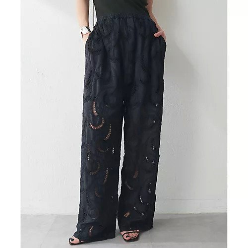 【ウィムガゼット/Whim Gazette】のエンブロイダリーパンツ インテリア・キッズ・メンズ・レディースファッション・服の通販 founy(ファニー) 　ファッション　Fashion　レディースファッション　Fashion for Women　パンツ　Pants & Trousers　2025年　2025　2025春夏・S/S　Spring/Summer 2025 SS25　おすすめ　Recommended / Our Picks　インド　Indian Textile　ジャケット　Jacket, Outerwear　マニッシュ　Mannish, Boyish　メッシュ　Mesh, Net Fabric　リラックス　Relax, Relaxed Fit　レース　Lace, Lace Fabric　透かし　Cut-Out, Lacework　ブラック|ID: prp329100004610617 ipo3291000000032989035