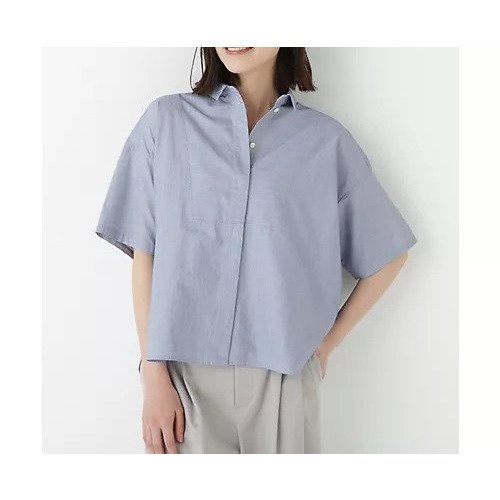 【ヒューマンウーマン/HUMAN WOMAN】のコットンストライプボックスシャツ インテリア・キッズ・メンズ・レディースファッション・服の通販 founy(ファニー) 　ファッション　Fashion　レディースファッション　Fashion for Women　トップス・カットソー　Cut & Sew Tops　シャツ・ブラウス・オフィスカジュアル　Elegant Blouses & Button-Ups　おすすめ　Recommended / Our Picks　オレンジ　Orange　ストライプ　Stripe, Striped Pattern　ビッグ　Big, Oversized　フロント　Front, Front Design　ボックス　Boxy, Box Shape　無地　Plain, Solid Color　ブルーストライプ|ID: prp329100004612535 ipo3291000000033013594
