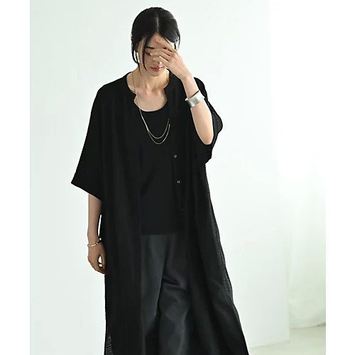 【スタイルデリ/STYLE DELI】の【BLK001】シアーグリッドオーバーシャツワンピース 人気、トレンドファッション・服の通販 founy(ファニー) 　ファッション　Fashion　レディースファッション　Fashion for Women　ワンピース　Dresses　シャツワンピース / 1枚で着映えコーデ　Shirt Dresses　インナー　Innerwear　ウェーブ　Wavy Pattern　春　Spring　秋　Autumn　くるぶし　Ankle-Length　シアー　Sheer, See-Through　シンプル　Simple, Minimal　ストレート　Straight, Straight Cut　デニム　Denim, Jeans Material　定番　Standard, Basic Item　フロント　Front, Front Design　ペチコート　Petticoat, Underskirt　ポケット　Pocket, Pocket Detail　モノトーン　Monotone, Black and White　リラックス　Relax, Relaxed Fit　ルーズ　Loose, Oversized　ロング　Long, Long-Length　楽ちん　Easy Fit, Comfortable　ワイド　Wide, Wide Fit　おすすめ　Recommended / Our Picks　夏　Summer　旅行　Travel　エレガント 上品　Elegant　ビジネス 仕事 通勤　Business / Work / Commuting　other-3|ID: prp329100004612557 ipo3291000000033013927