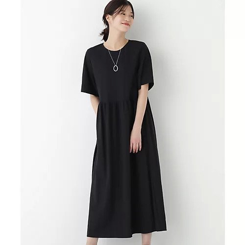 【ヒューマンウーマン/HUMAN WOMAN】のRNスムースギャザーAラインワンピース インテリア・キッズ・メンズ・レディースファッション・服の通販 founy(ファニー) 　ファッション　Fashion　レディースファッション　Fashion for Women　ワンピース　Dresses　Aラインワンピース・フレアシルエット　A-Line Dresses / Flared Silhouette Dresses　おすすめ　Recommended / Our Picks　アクセサリー　Fashion Accessories　カーディガン　Cardigan, Knitwear　スタンダード　Standard, Basic　ストレッチ　Stretch, Stretchy Fabric　エレガント 上品　Elegant　夏　Summer　ネイビー|ID: prp329100004614027 ipo3291000000033034886