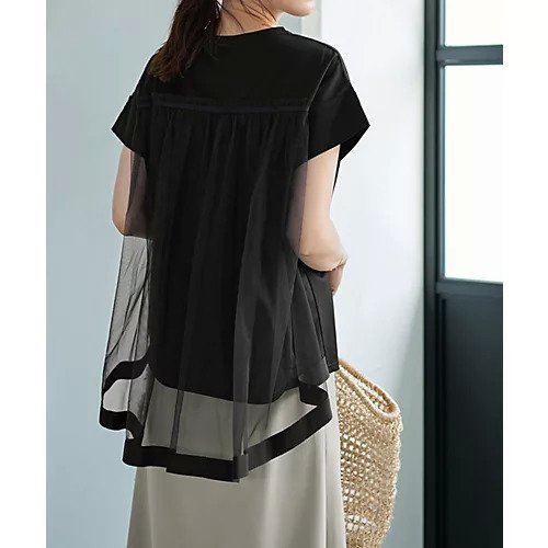 【スタイルデリ/STYLE DELI】の【Made in JAPAN】背面チュールカットソートップス インテリア・キッズ・メンズ・レディースファッション・服の通販 founy(ファニー) 　ファッション　Fashion　レディースファッション　Fashion for Women　トップス・カットソー　Cut & Sew Tops　カットソー・ベーシックTシャツ　Cut-and-Sewn Tops / Stretch Tees & Basics　イエロー　Yellow　カットソー　Cut and Sewn Top　グログラン　Grosgrain, Grosgrain Ribbon　シンプル　Simple, Minimal　ストレート　Straight, Straight Cut　チュール　Tulip, Tulip Motif　ドレス　Dress, One-Piece　ドレープ　Drape, Draping Fabric　定番　Standard, Basic Item　なめらか　Smooth, Silky Texture　ペンシル　Pencil, Pencil Skirt　ポケット　Pocket, Pocket Detail　半袖　Short Sleeve, Half Sleeve　リボン　Ribbon, Bow　日本製　Made In Japan　夏　Summer　ブラック|ID: prp329100004614148 ipo3291000000033036227