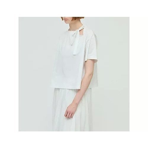 【ミズイロ インド/mizuiro ind】のリボンカラーTシャツ 人気、トレンドファッション・服の通販 founy(ファニー) 　ファッション　Fashion　レディースファッション　Fashion for Women　トップス・カットソー　Cut & Sew Tops　シャツ・ブラウス・オフィスカジュアル　Elegant Blouses & Button-Ups　ロングTシャツ・Tシャツ　Longline T-Shirts & Tees　シンプル　Simple, Minimal　リボン　Ribbon, Bow　ワイド　Wide, Wide Fit　other-3|ID: prp329100004614970 ipo3291000000033047889