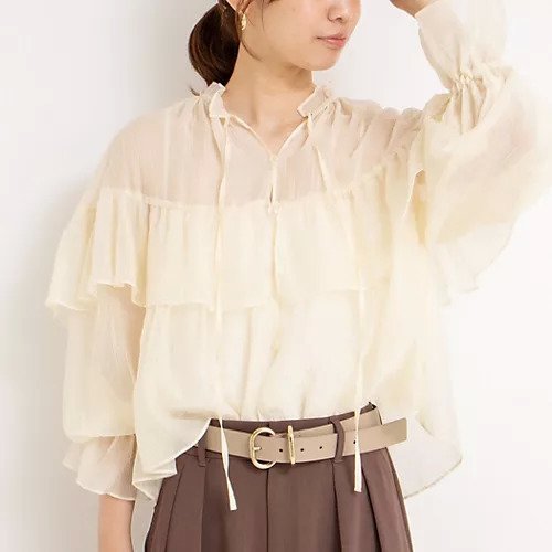 【ノーリーズ/NOLLEY'S】のシアー楊柳フリルブラウス インテリア・キッズ・メンズ・レディースファッション・服の通販 founy(ファニー) 　ファッション　Fashion　レディースファッション　Fashion for Women　トップス・カットソー　Cut & Sew Tops　シャツ・ブラウス・オフィスカジュアル　Elegant Blouses & Button-Ups　2025年　2025　2025-2026秋冬・A/W　Autumn/Winter 2025–26 AW25–26　おすすめ　Recommended / Our Picks　インナー　Innerwear　シアー　Sheer, See-Through　タンク　Tank Top, Sleeveless Top　タートル　Turtleneck, Turtle Collar　フリル　Frill, Ruffle　夏　Summer　A/W・秋冬　Autumn/Winter　羽織　Haori, Light Jacket　オフホワイト|ID: prp329100004615087 ipo3291000000033049222