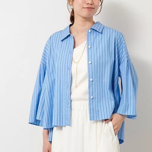【ノーリーズ/NOLLEY'S】の《セットアップ対応》袖フレアボリュームシャツ インテリア・キッズ・メンズ・レディースファッション・服の通販 founy(ファニー) 　ファッション　Fashion　レディースファッション　Fashion for Women　トップス・カットソー　Cut & Sew Tops　シャツ・ブラウス・オフィスカジュアル　Elegant Blouses & Button-Ups　2025年　2025　2025-2026秋冬・A/W　Autumn/Winter 2025–26 AW25–26　セットアップ　Set-Up, Coordinated Outfit　フォルム　Silhouette, Form　ワイド　Wide, Wide Fit　羽織　Haori, Light Jacket　ブルー系その他|ID: prp329100004615090 ipo3291000000033049248