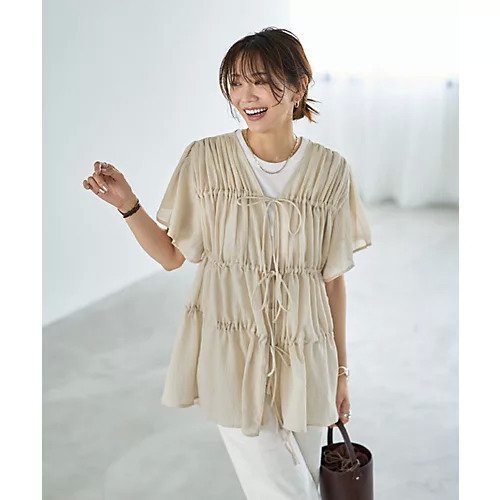 【スタイルデリ/STYLE DELI】のダブルガーゼシフォンのリボン留めチュニックカーディガン インテリア・キッズ・メンズ・レディースファッション・服の通販 founy(ファニー) 　ファッション　Fashion　レディースファッション　Fashion for Women　トップス・カットソー　Cut & Sew Tops　カーディガン・羽織り　Layered Style Cardigans　カーディガン　Cardigan, Knitwear　ギャザー　Gathered, Ruffled　シアー　Sheer, See-Through　シフォン　Chiffon, Lightweight Fabric　シンプル　Simple, Minimal　ジャケット　Jacket, Outerwear　タンク　Tank Top, Sleeveless Top　チュニック　Tunic, Long Top　バランス　Balance, Style Balance　リボン　Ribbon, Bow　レース　Lace, Lace Fabric　ライトベージュ|ID: prp329100004615095 ipo3291000000033049290