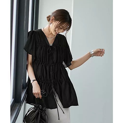 【スタイルデリ/STYLE DELI】のダブルガーゼシフォンのリボン留めチュニックカーディガン インテリア・キッズ・メンズ・レディースファッション・服の通販 founy(ファニー) 　ファッション　Fashion　レディースファッション　Fashion for Women　トップス・カットソー　Cut & Sew Tops　カーディガン・羽織り　Layered Style Cardigans　カーディガン　Cardigan, Knitwear　ギャザー　Gathered, Ruffled　シアー　Sheer, See-Through　シフォン　Chiffon, Lightweight Fabric　シンプル　Simple, Minimal　ジャケット　Jacket, Outerwear　タンク　Tank Top, Sleeveless Top　チュニック　Tunic, Long Top　バランス　Balance, Style Balance　リボン　Ribbon, Bow　レース　Lace, Lace Fabric　ブラック|ID: prp329100004615095 ipo3291000000033049292