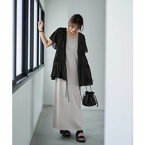 【スタイルデリ/STYLE DELI】のダブルガーゼシフォンのリボン留めチュニックカーディガン 人気、トレンドファッション・服の通販 founy(ファニー) 　ファッション　Fashion　レディースファッション　Fashion for Women　トップス・カットソー　Cut & Sew Tops　カーディガン・羽織り　Layered Style Cardigans　カーディガン　Cardigan, Knitwear　ギャザー　Gathered, Ruffled　シアー　Sheer, See-Through　シフォン　Chiffon, Lightweight Fabric　シンプル　Simple, Minimal　ジャケット　Jacket, Outerwear　タンク　Tank Top, Sleeveless Top　チュニック　Tunic, Long Top　バランス　Balance, Style Balance　リボン　Ribbon, Bow　レース　Lace, Lace Fabric　other-3|ID: prp329100004615095 ipo3291000000033049294