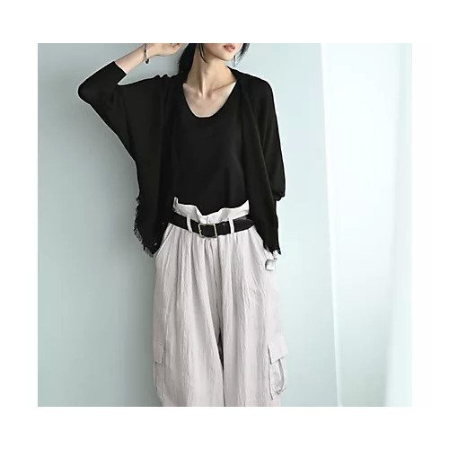 【スタイルデリ/STYLE DELI】の【BLK001】揺れる糸裾ショートカーデ インテリア・キッズ・メンズ・レディースファッション・服の通販 founy(ファニー) 　ファッション　Fashion　レディースファッション　Fashion for Women　ウェーブ　Wavy Pattern　春　Spring　秋　Autumn　カーディガン　Cardigan, Knitwear　キャミ　Camisole, Cami Top　ショート　Short, Short Length　ストレート　Straight, Straight Cut　ノースリーブ　Sleeveless, No-Sleeve　フリンジ　Fringe, Tassel　羽織　Haori, Light Jacket　モノトーン　Monotone, Black and White　おすすめ　Recommended / Our Picks　夏　Summer　旅行　Travel　エレガント 上品　Elegant　ブラック|ID: prp329100004616873 ipo3291000000033075490