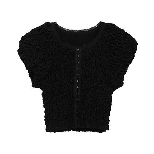【クラネ/CLANE】のSHIRRING PUFF TOPS インテリア・キッズ・メンズ・レディースファッション・服の通販 founy(ファニー) 　ファッション　Fashion　レディースファッション　Fashion for Women　トップス・カットソー　Cut & Sew Tops　2025年　2025　2025-2026秋冬・A/W　Autumn/Winter 2025–26 AW25–26　シアー　Sheer, See-Through　シャーリング　Shirring, Ruched　チェック　Check, Plaid, Tartan　パイピング　Piping, Trim Design　フロント　Front, Front Design　ランダム　Random, Irregular　エレガント 上品　Elegant　BLACK|ID: prp329100004618614 ipo3291000000033110889