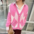 【ララージ/Laraaji】のモヘアインターシャアーガイルVネックカーディガン ピンク系その他|ID: prp329100004620193 ipo3291000000034241008