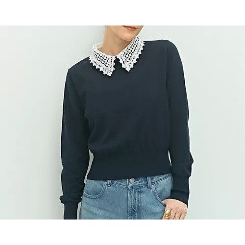 【ノーリーズ/NOLLEY'S】の襟レース2WAYプルオーバーニット インテリア・キッズ・メンズ・レディースファッション・服の通販 founy(ファニー) 　ファッション　Fashion　レディースファッション　Fashion for Women　トップス・カットソー　Cut & Sew Tops　ニット　Knit Tops & Sweaters　カジュアルプルオーバー・ニットトップス　Pullovers & Knit Tops / Casual Pullovers　2025年　2025　2025-2026秋冬・A/W　Autumn/Winter 2025–26 AW25–26　シンプル　Simple, Minimal　ストレッチ　Stretch, Stretchy Fabric　ボトム　Bottoms, Lower Wear　レース　Lace, Lace Fabric　ロング　Long, Long-Length　ネイビー|ID: prp329100004621193 ipo3291000000034673913