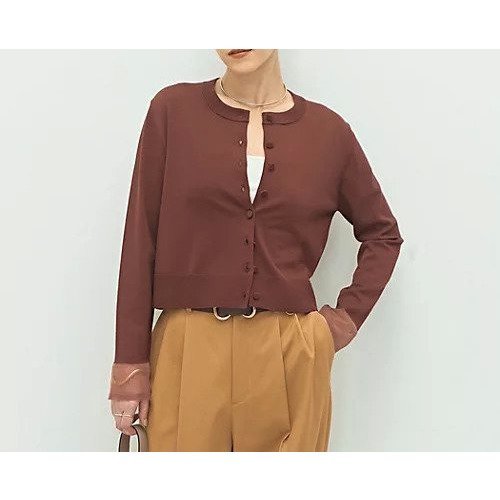 【ノーリーズ/NOLLEY'S】の《手洗い可能》くるみ釦シアークルーネックカーディガン インテリア・キッズ・メンズ・レディースファッション・服の通販 founy(ファニー) 　ファッション　Fashion　レディースファッション　Fashion for Women　トップス・カットソー　Cut & Sew Tops　カーディガン・羽織り　Layered Style Cardigans　2025年　2025　2025-2026秋冬・A/W　Autumn/Winter 2025–26 AW25–26　カーディガン　Cardigan, Knitwear　シアー　Sheer, See-Through　シンプル　Simple, Minimal　切替　Switching, Contrast Panel　ブラウン|ID: prp329100004621216 ipo3291000000033155329