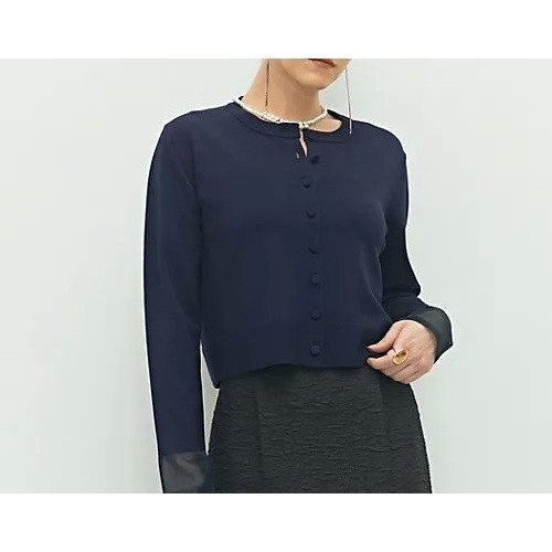 【ノーリーズ/NOLLEY'S】の《手洗い可能》くるみ釦シアークルーネックカーディガン インテリア・キッズ・メンズ・レディースファッション・服の通販 founy(ファニー) 　ファッション　Fashion　レディースファッション　Fashion for Women　トップス・カットソー　Cut & Sew Tops　カーディガン・羽織り　Layered Style Cardigans　2025年　2025　2025-2026秋冬・A/W　Autumn/Winter 2025–26 AW25–26　カーディガン　Cardigan, Knitwear　シアー　Sheer, See-Through　シンプル　Simple, Minimal　切替　Switching, Contrast Panel　ネイビー|ID: prp329100004621216 ipo3291000000033155335