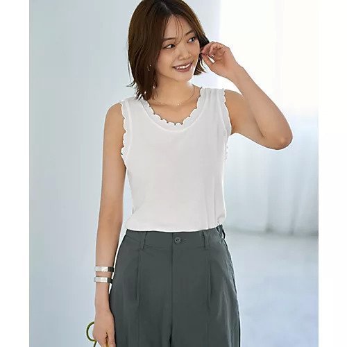 【スタイルデリ/STYLE DELI】のフリルトリミングリブタンクトップ 人気、トレンドファッション・服の通販 founy(ファニー) 　ファッション　Fashion　レディースファッション　Fashion for Women　イエロー　Yellow　インナー　Innerwear　カットソー　Cut and Sewn Top　カーディガン　Cardigan, Knitwear　サロペット　Overalls, Salopette　ジャケット　Jacket, Outerwear　ストレート　Straight, Straight Cut　スリット　Slit, Slit Detail　タンク　Tank Top, Sleeveless Top　デコルテ　Décolleté, Neckline　定番　Standard, Basic Item　ノースリーブ　Sleeveless, No-Sleeve　フィット　Fit, Slim Fit　フリル　Frill, Ruffle　冬　Winter / This Winter　 other-1|ID: prp329100004621415 ipo3291000000033157087