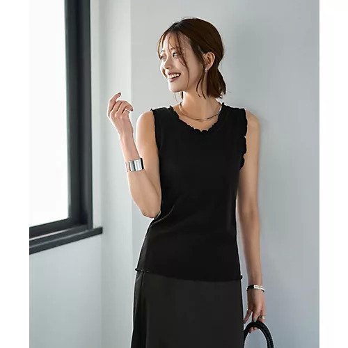 【スタイルデリ/STYLE DELI】のフリルトリミングリブタンクトップ 人気、トレンドファッション・服の通販 founy(ファニー) 　ファッション　Fashion　レディースファッション　Fashion for Women　イエロー　Yellow　インナー　Innerwear　カットソー　Cut and Sewn Top　カーディガン　Cardigan, Knitwear　サロペット　Overalls, Salopette　ジャケット　Jacket, Outerwear　ストレート　Straight, Straight Cut　スリット　Slit, Slit Detail　タンク　Tank Top, Sleeveless Top　デコルテ　Décolleté, Neckline　定番　Standard, Basic Item　ノースリーブ　Sleeveless, No-Sleeve　フィット　Fit, Slim Fit　フリル　Frill, Ruffle　冬　Winter / This Winter　other-2|ID: prp329100004621415 ipo3291000000033157090