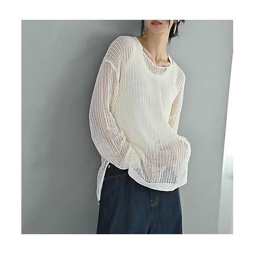 【スタイルデリ/STYLE DELI】の【BLK001】エアリーシルエットのメッシュニット インテリア・キッズ・メンズ・レディースファッション・服の通販 founy(ファニー) 　ファッション　Fashion　レディースファッション　Fashion for Women　トップス・カットソー　Cut & Sew Tops　ニット　Knit Tops & Sweaters　インナー　Innerwear　エアリー　Airy Texture　キャミ　Camisole, Cami Top　軽量　Lightweight, Ultra Light　ショルダー　Shoulder, Shoulder Strap　シンプル　Simple, Minimal　タンク　Tank Top, Sleeveless Top　ドロップ　Drop Shoulder, Dropped Style　長袖　Long Sleeve, Full Sleeve　メッシュ　Mesh, Net Fabric　リラックス　Relax, Relaxed Fit　ワイド　Wide, Wide Fit　おすすめ　Recommended / Our Picks　夏　Summer　旅行　Travel　エレガント 上品　Elegant　アイボリー|ID: prp329100004623472 ipo3291000000033193425