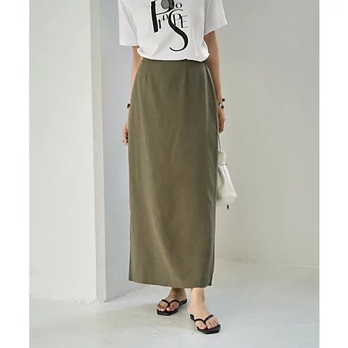 【スタイルデリ/STYLE DELI】のコットン混紡ストレートロングスカート インテリア・キッズ・メンズ・レディースファッション・服の通販 founy(ファニー) 　ファッション　Fashion　レディースファッション　Fashion for Women　スカート　Skirts　ロングスカート　Long Skirts / Maxi & Midi Skirts　秋　Autumn　カットソー　Cut and Sewn Top　シンプル　Simple, Minimal　ジャケット　Jacket, Outerwear　スタイリッシュ　Stylish, Fashionable　ストレート　Straight, Straight Cut　スニーカー　Sneakers, Trainers　スリット　Slit, Slit Detail　定番　Standard, Basic Item　ペンシル　Pencil, Pencil Skirt　ポケット　Pocket, Pocket Detail　夏　Summer　カーキ|ID: prp329100004623473 ipo3291000000033193430