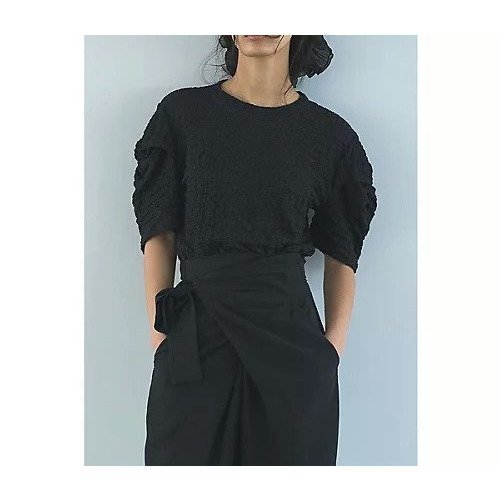 【マージュール/marjour】のTEXTURED PUFF SLEEVE TOPS インテリア・キッズ・メンズ・レディースファッション・服の通販 founy(ファニー) 　ファッション　Fashion　レディースファッション　Fashion for Women　トップス・カットソー　Cut & Sew Tops　オケージョン　Occasion Wear　カットソー　Cut and Sewn Top　シャーリング　Shirring, Ruched　ストレッチ　Stretch, Stretchy Fabric　ポケット　Pocket, Pocket Detail　モノトーン　Monotone, Black and White　夏　Summer　BLACK|ID: prp329100004623501 ipo3291000000033193946