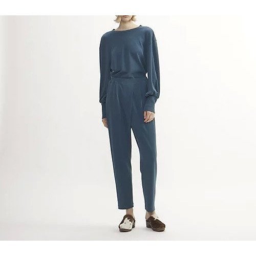 【プレインピープル/PLAIN PEOPLE】の強撚ハイウェットポンチフロントタックテーパードパンツ インテリア・キッズ・メンズ・レディースファッション・服の通販 founy(ファニー) 　ファッション　Fashion　レディースファッション　Fashion for Women　パンツ　Pants & Trousers　ストレッチ　Stretch, Stretchy Fabric　ダブル　Double, Double-Breasted　フォーマル　Formal, Dressy　フロント　Front, Front Design　ブルーグリーン|ID: prp329100004624143 ipo3291000000033203410