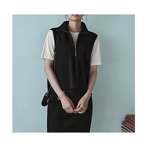 【スタイルデリ/STYLE DELI】の【匠ジョーゼット】ジップアップハイネックトップス インテリア・キッズ・メンズ・レディースファッション・服の通販 founy(ファニー) 　ファッション　Fashion　レディースファッション　Fashion for Women　トップス・カットソー　Cut & Sew Tops　インナー　Innerwear　カーディガン　Cardigan, Knitwear　軽量　Lightweight, Ultra Light　シルバー　Silver, Metallic Silver　ジャケット　Jacket, Outerwear　ジョーゼット　Georgette, Semi-Sheer Fabric　スタイリッシュ　Stylish, Fashionable　スタンド　Stand Collar, Upright Stand　ストレッチ　Stretch, Stretchy Fabric　スリット　Slit, Slit Detail　セットアップ　Set-Up, Coordinated Outfit　定番　Standard, Basic Item　ノースリーブ　Sleeveless, No-Sleeve　長袖　Long Sleeve, Full Sleeve　ハイネック　High Neck, Mock Neck　フロント　Front, Front Design　ブルゾン　Blouson, Bomber Jacket　ベスト　Vest, Waistcoat　ワイド　Wide, Wide Fit　冬　Winter / This Winter　A/W・秋冬　Autumn/Winter　夏　Summer　ビジネス 仕事 通勤　Business / Work / Commuting　ブラック|ID: prp329100004624643 ipo3291000000033215947